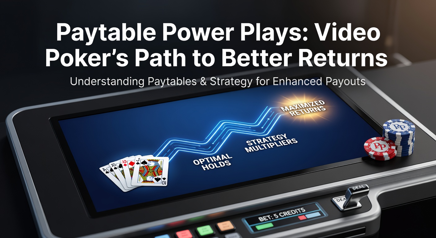 Video-Poker-Automat mit leuchtender Paytable-Anzeige, die hohe Auszahlungsraten hervorhebt