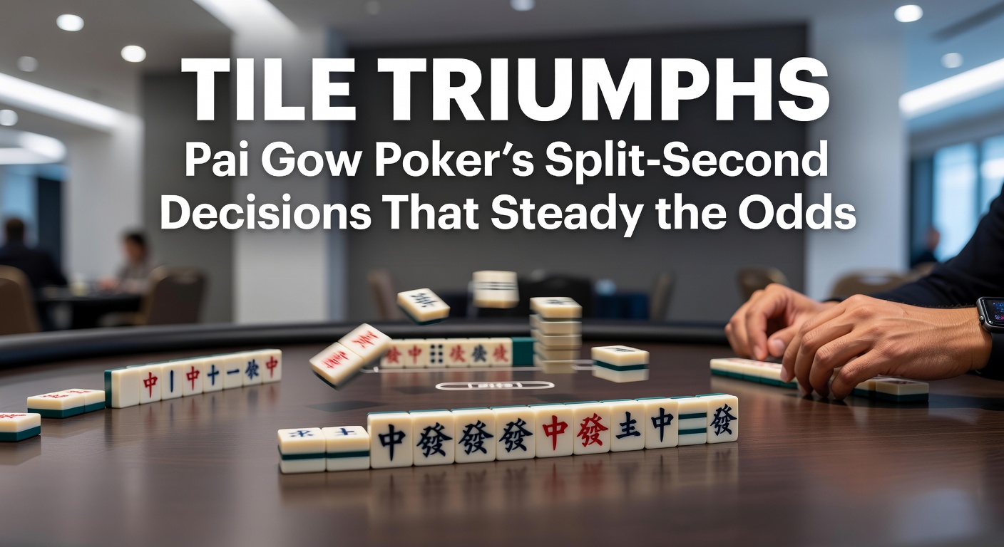 Ein intensives Pai Gow Poker-Spiel mit Spielern, die Karten aufteilen, während der Dealer wartet – ein Moment der Spannung am Tisch.